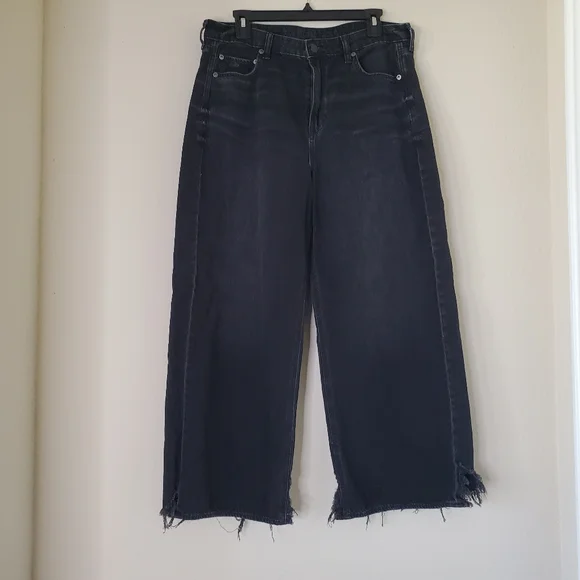 American Eagle Womens Super High Rise Baggy Wide Leg Ankle Jeans Black Sz 12 R - Picture 7 of 10